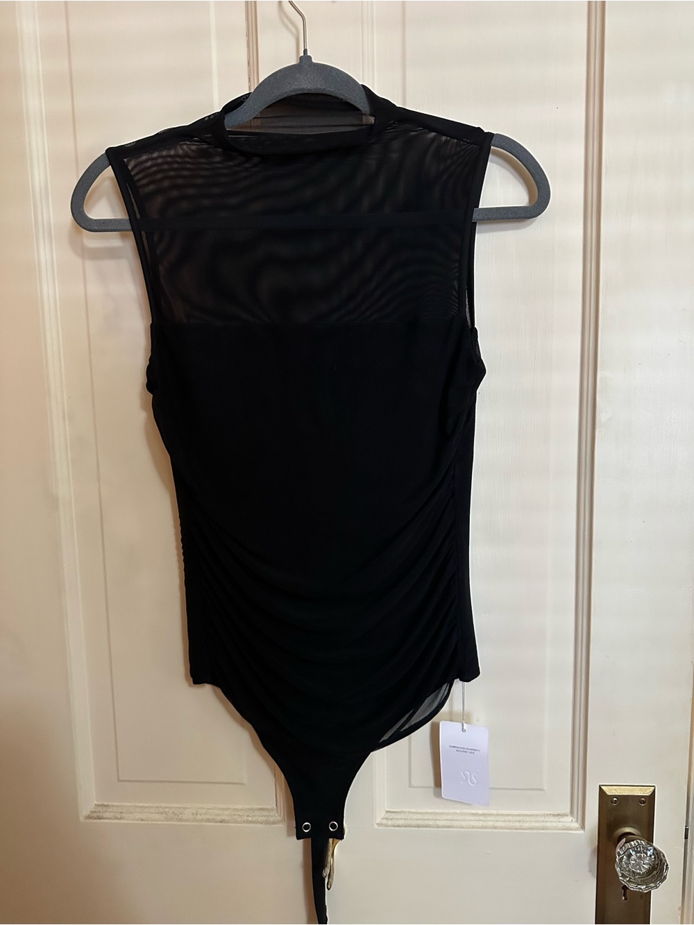 ReoRia Black Sleeveless Mesh-Back Bodysuit